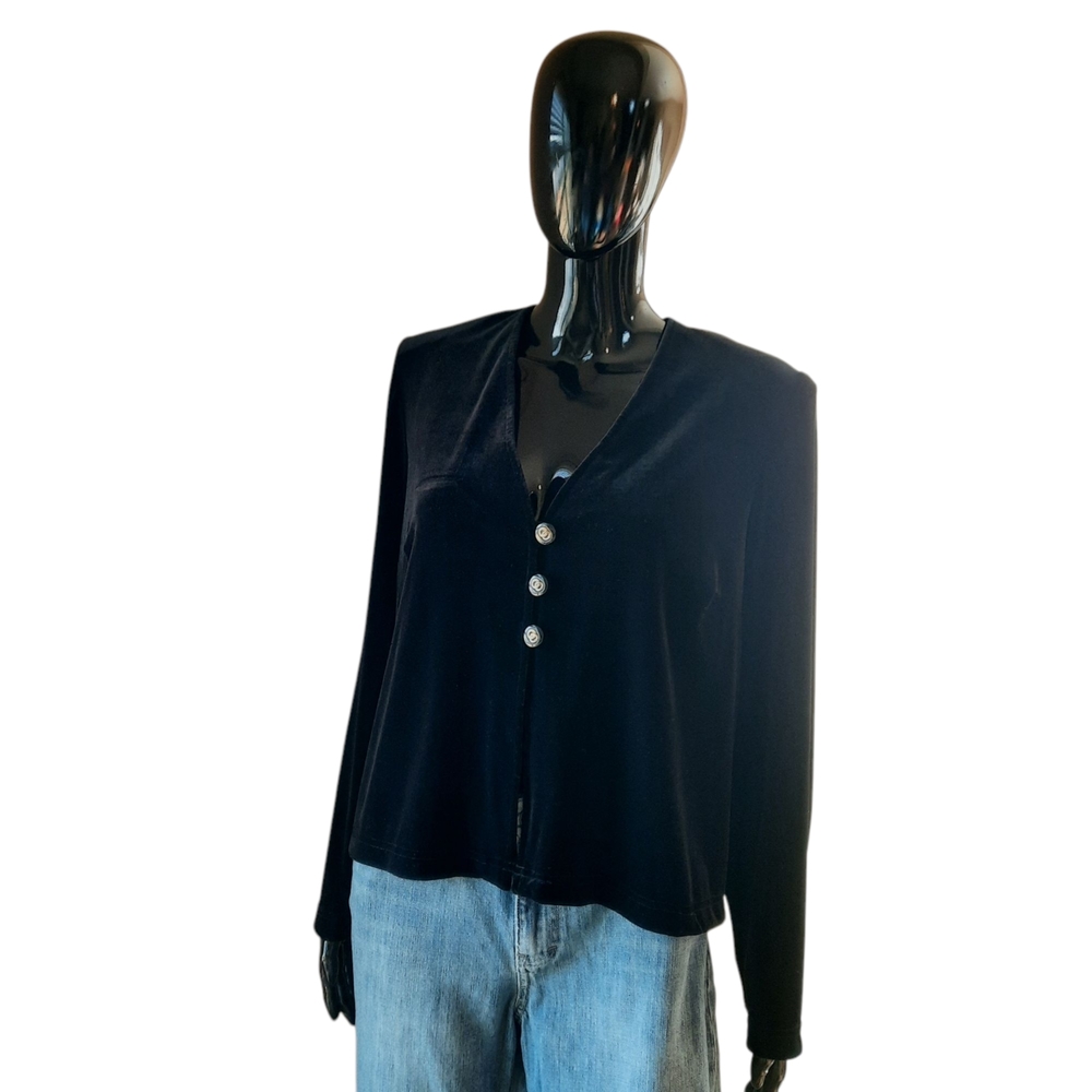 Vintage 90s Black Velvet Cardigan with Long Sleeves | Kathie Lee Woman | NWT 18W